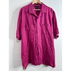 Paul Fredrick Mens XXLT Fuchsia Pink 100% Linen Short Sleeve Button Down Shirt